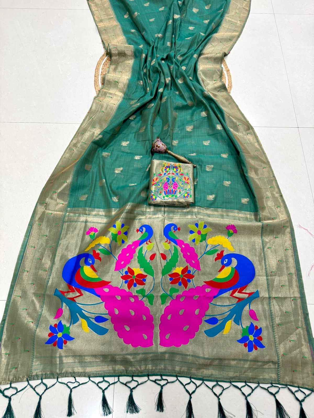 PURE SOFT MUGA COTTON ZAEI WEAVING MUNIYA PAITHANI SAREE 