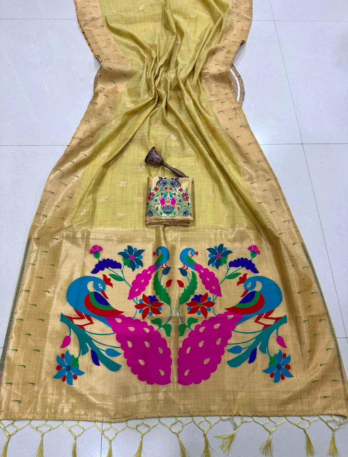 PURE SOFT MUGA COTTON ZAEI WEAVING MUNIYA PAITHANI SAREE 