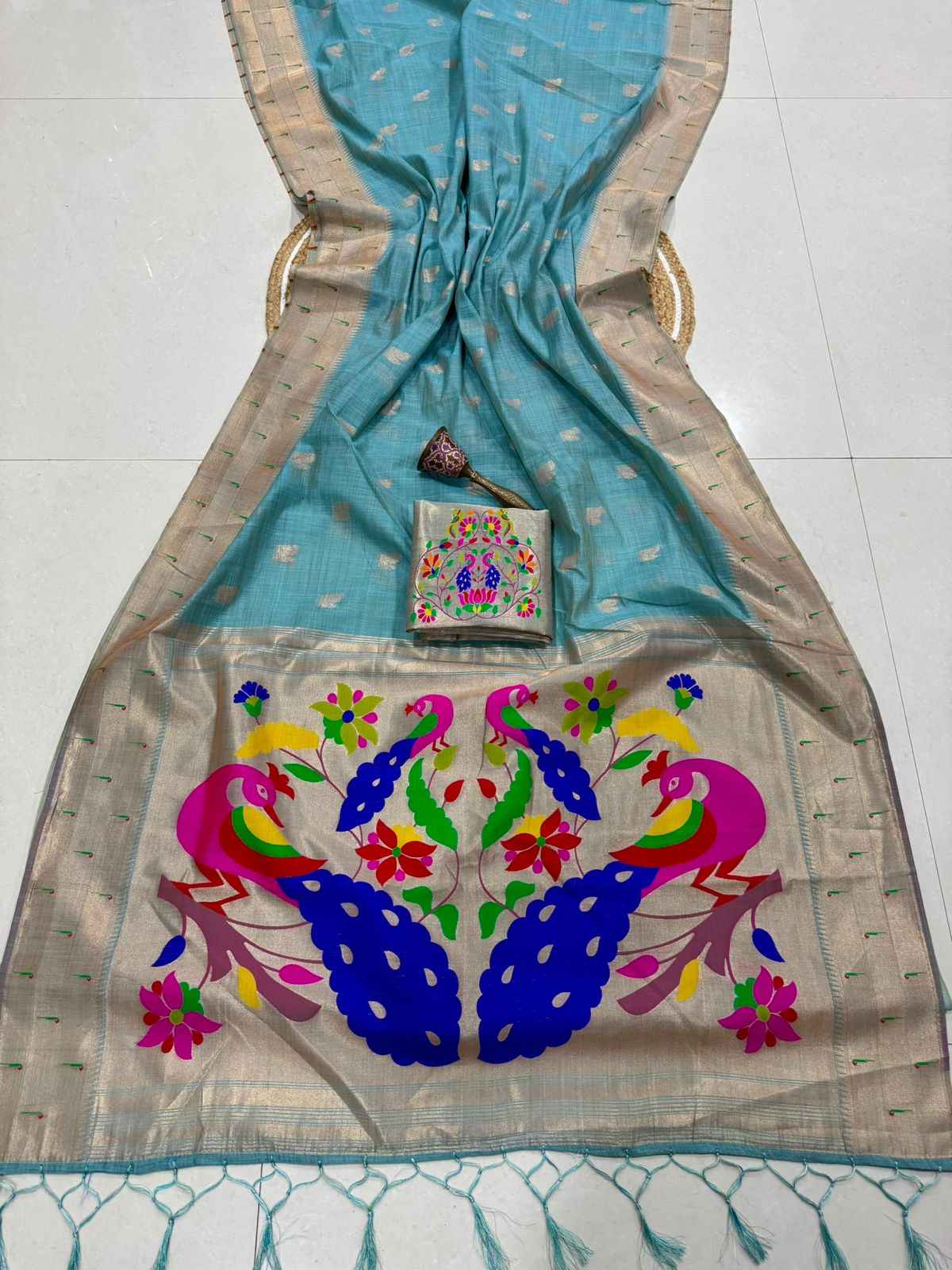 PURE SOFT MUGA COTTON ZAEI WEAVING MUNIYA PAITHANI SAREE 
