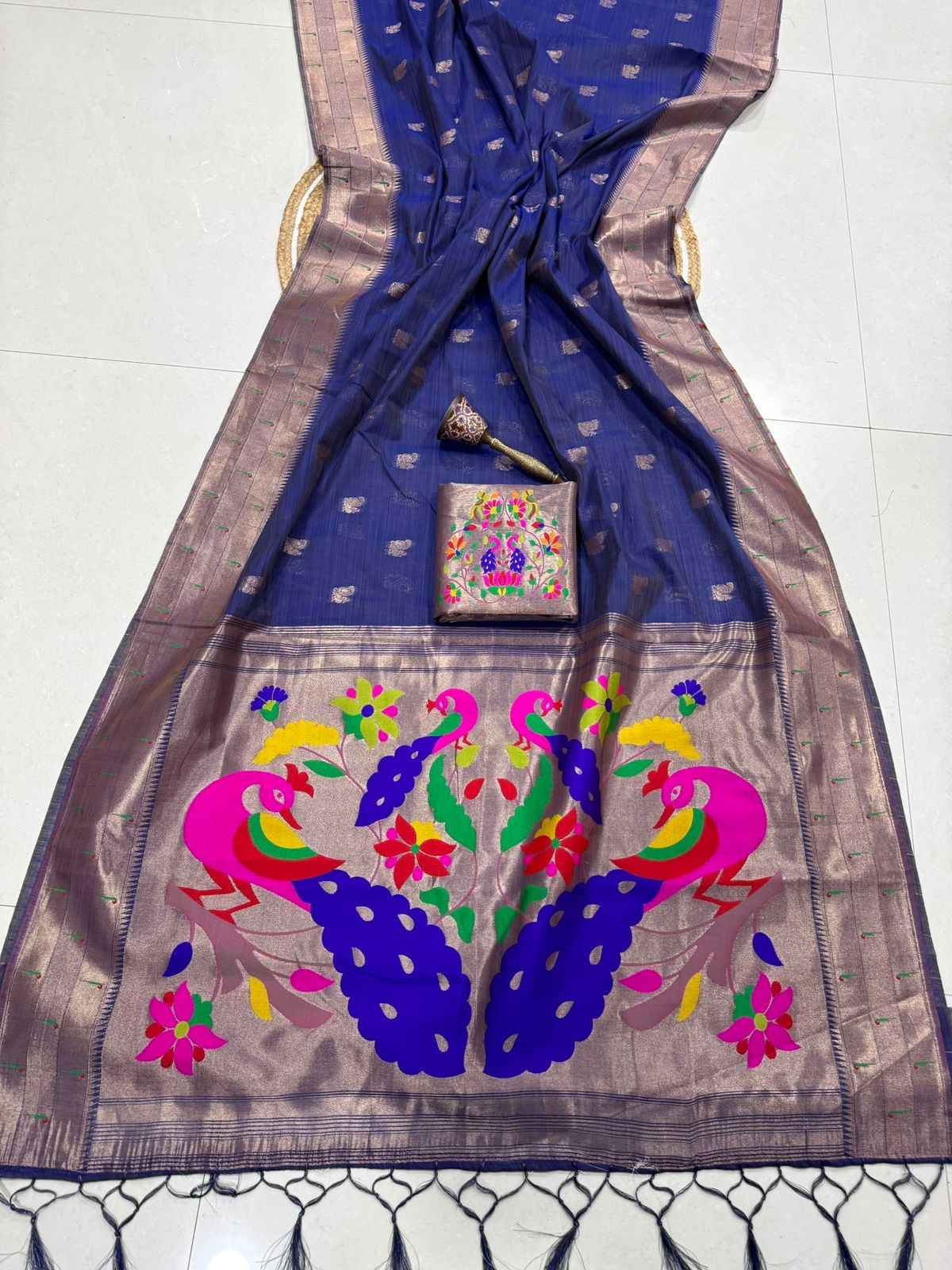 PURE SOFT MUGA COTTON ZAEI WEAVING MUNIYA PAITHANI SAREE 