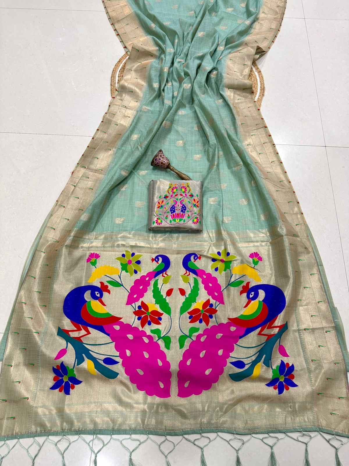 PURE SOFT MUGA COTTON ZAEI WEAVING MUNIYA PAITHANI SAREE 