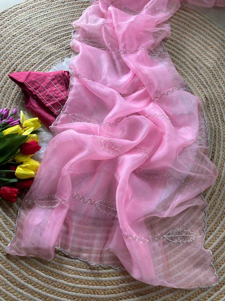 PURE SOFT ORGANZA SILK HAND WORK SAREE