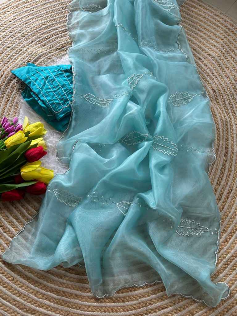 PURE SOFT ORGANZA SILK HAND WORK SAREE