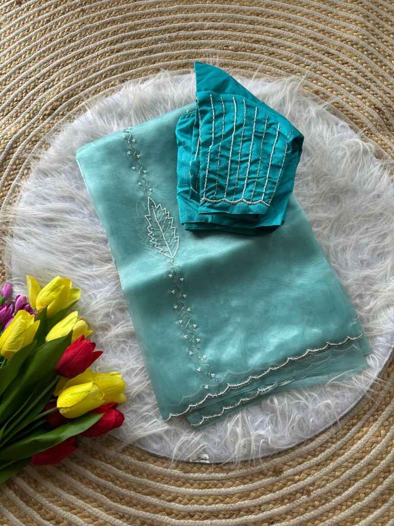 PURE SOFT ORGANZA SILK HAND WORK SAREE