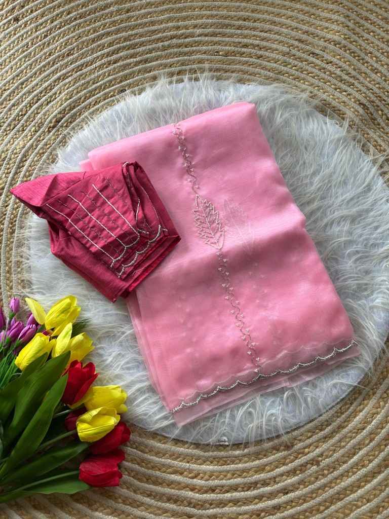 PURE SOFT ORGANZA SILK HAND WORK SAREE