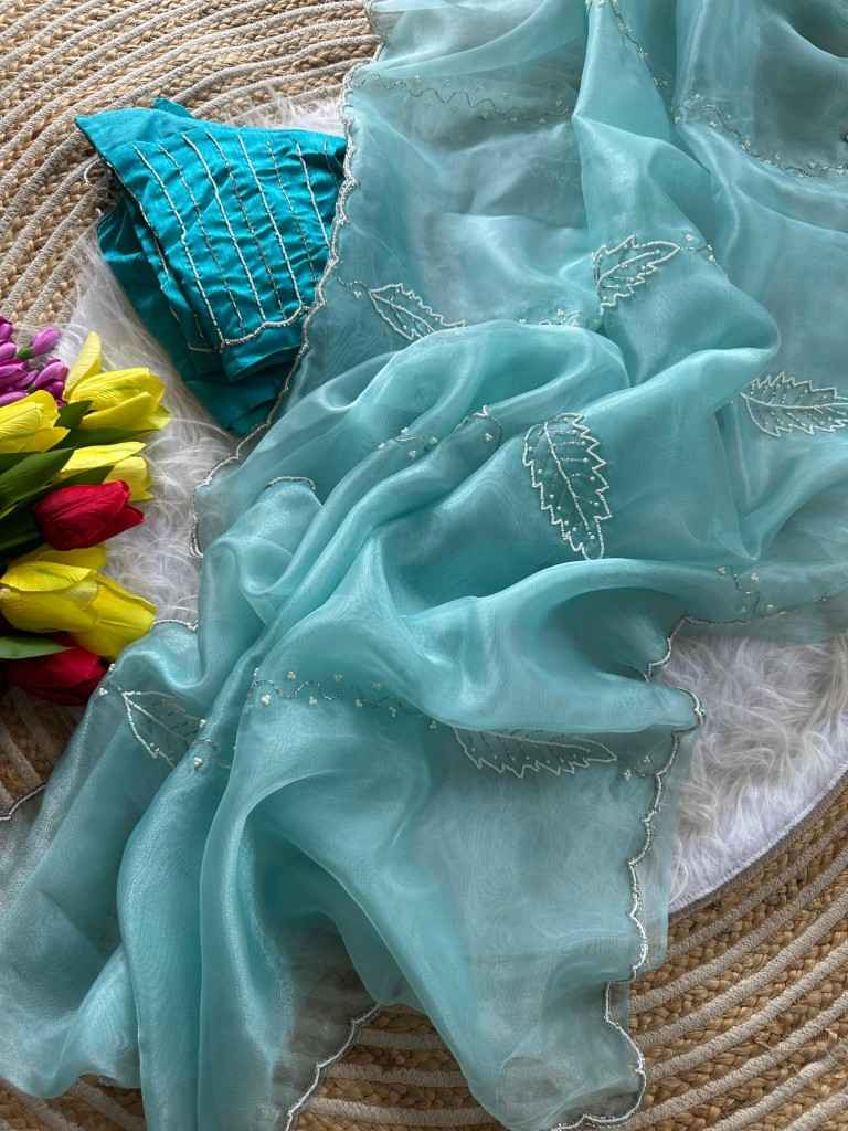 PURE SOFT ORGANZA SILK HAND WORK SAREE