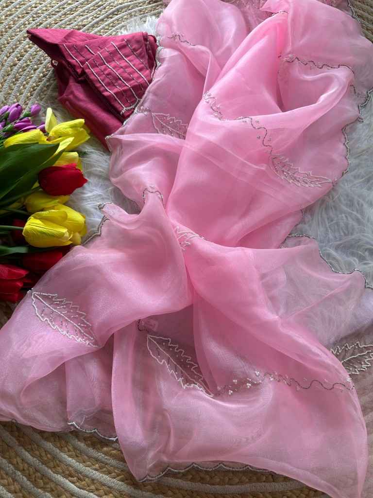 PURE SOFT ORGANZA SILK HAND WORK SAREE