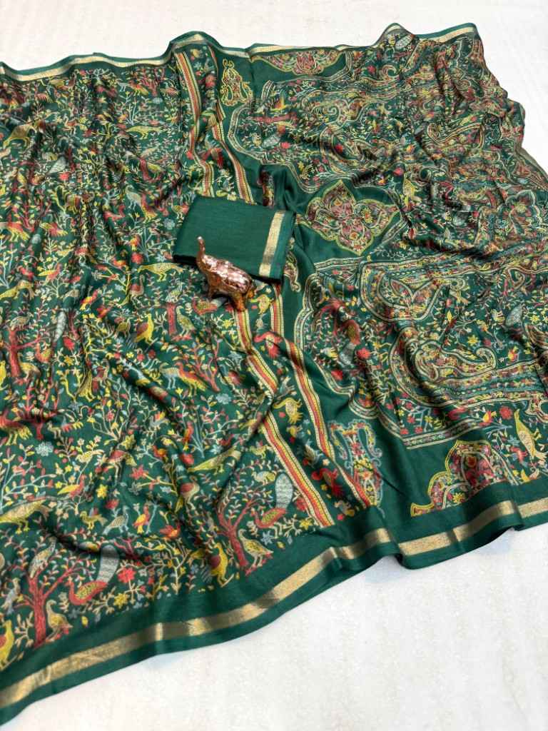 PURE SOFT TUSSER BASE KASHMIRI FLORAL PRINTED SAREE 