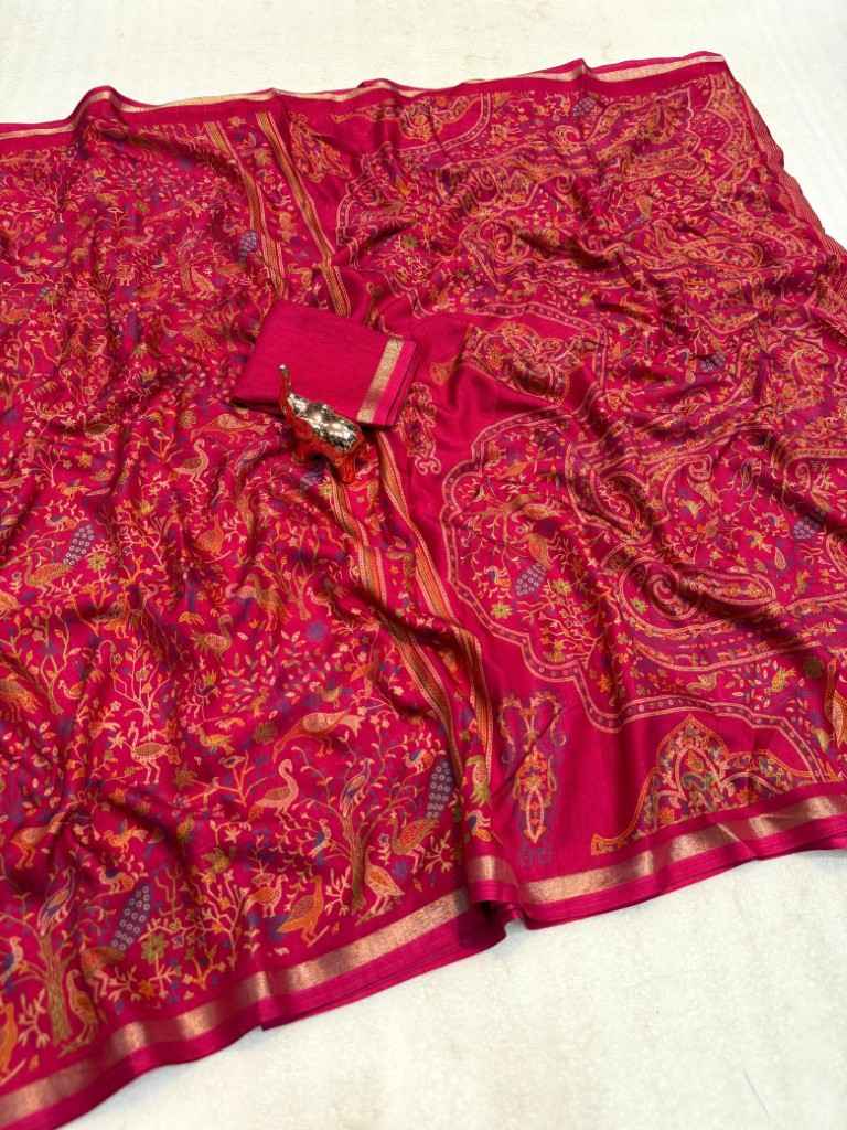 PURE SOFT TUSSER BASE KASHMIRI FLORAL PRINTED SAREE 