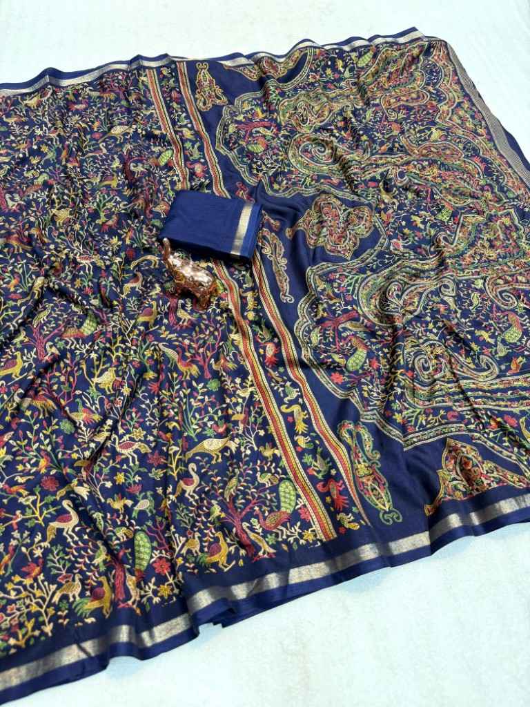 PURE SOFT TUSSER BASE KASHMIRI FLORAL PRINTED SAREE 