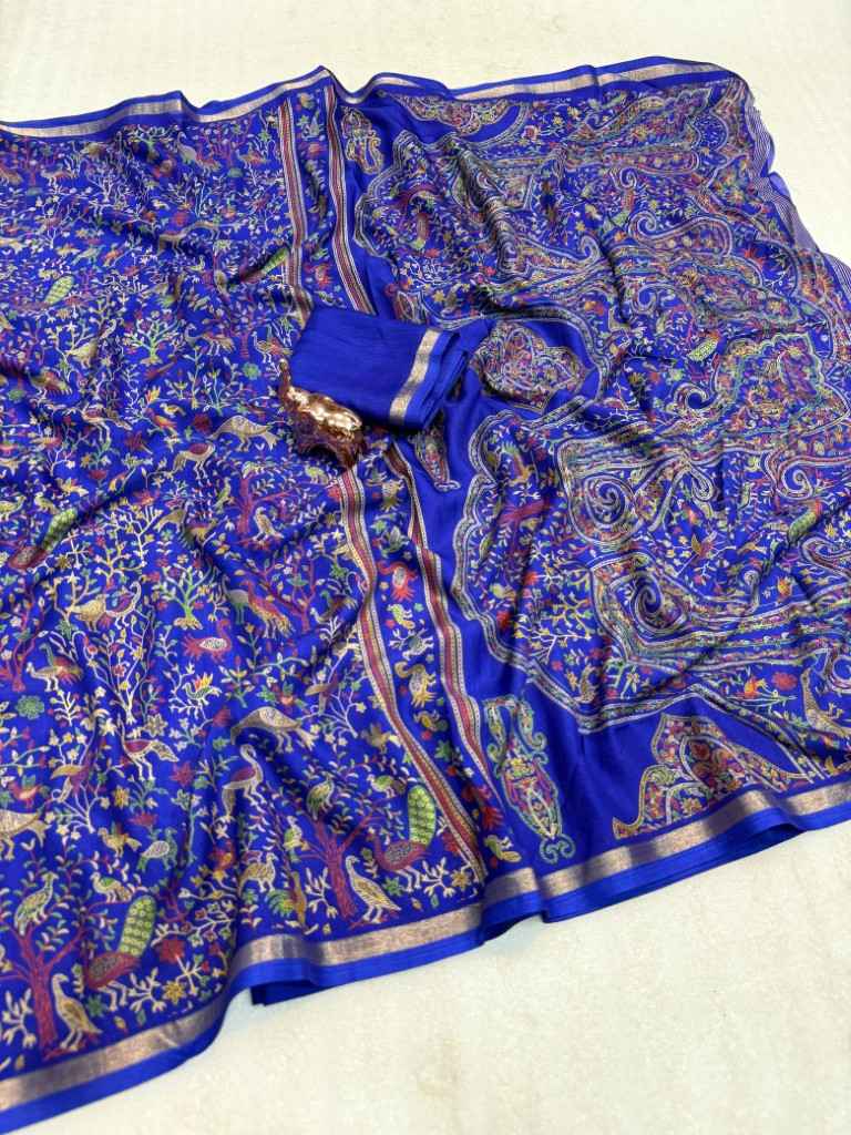 PURE SOFT TUSSER BASE KASHMIRI FLORAL PRINTED SAREE 