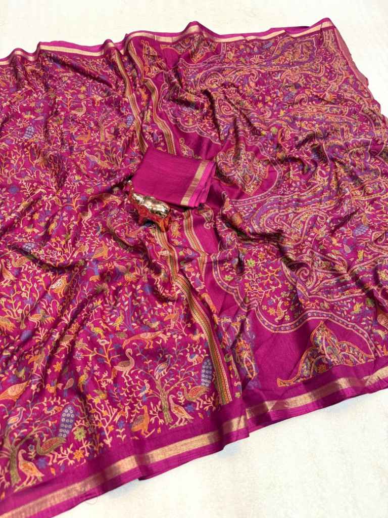 PURE SOFT TUSSER BASE KASHMIRI FLORAL PRINTED SAREE 