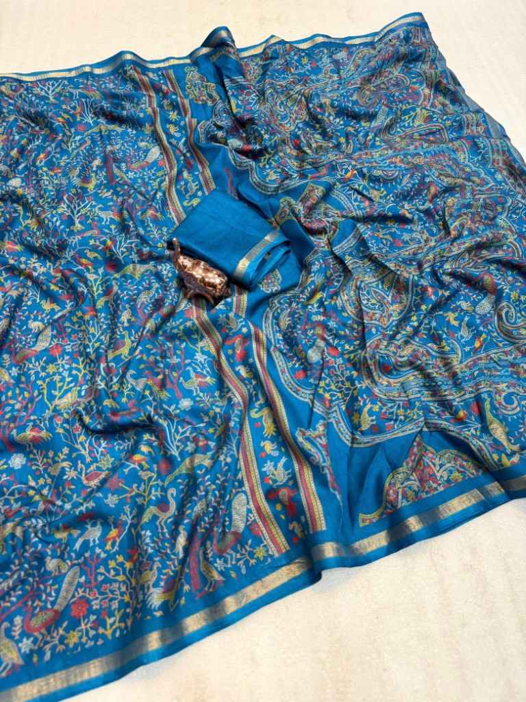 PURE SOFT TUSSER BASE KASHMIRI FLORAL PRINTED SAREE 