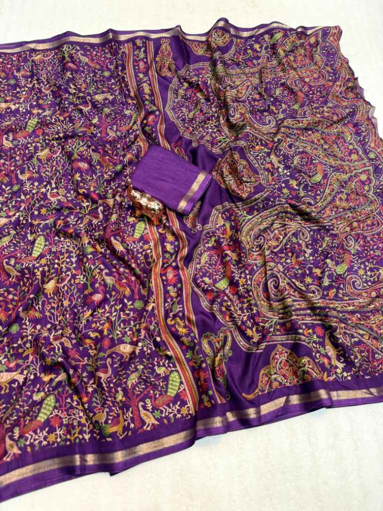 PURE SOFT TUSSER BASE KASHMIRI FLORAL PRINTED SAREE 