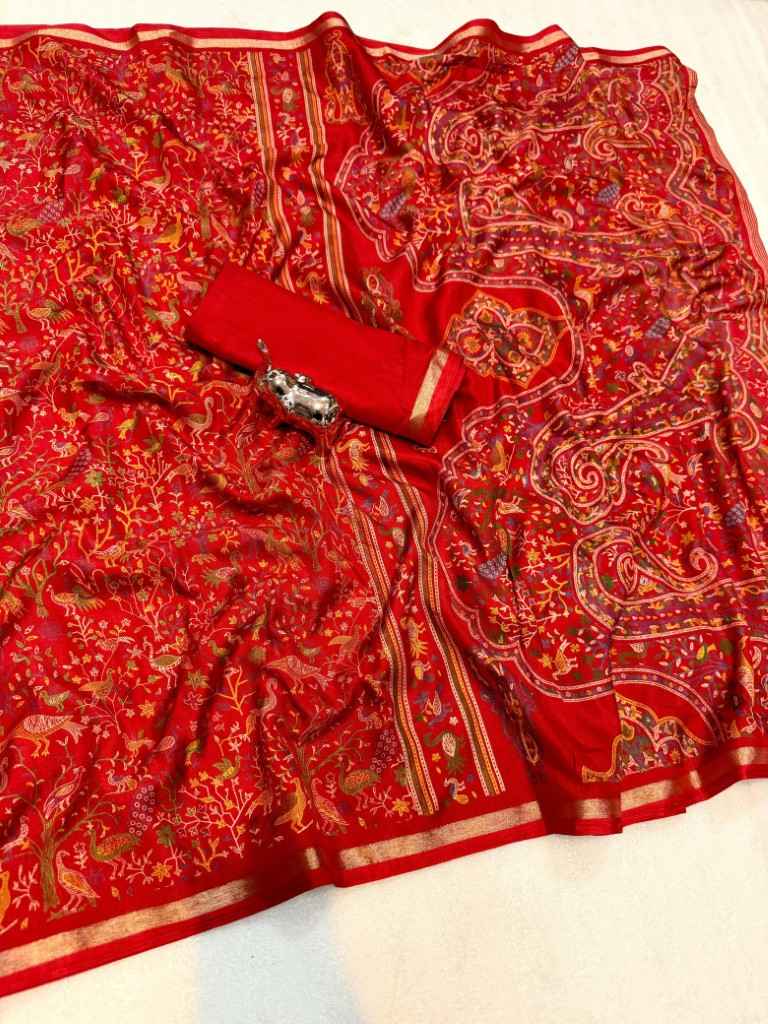 PURE SOFT TUSSER BASE KASHMIRI FLORAL PRINTED SAREE 