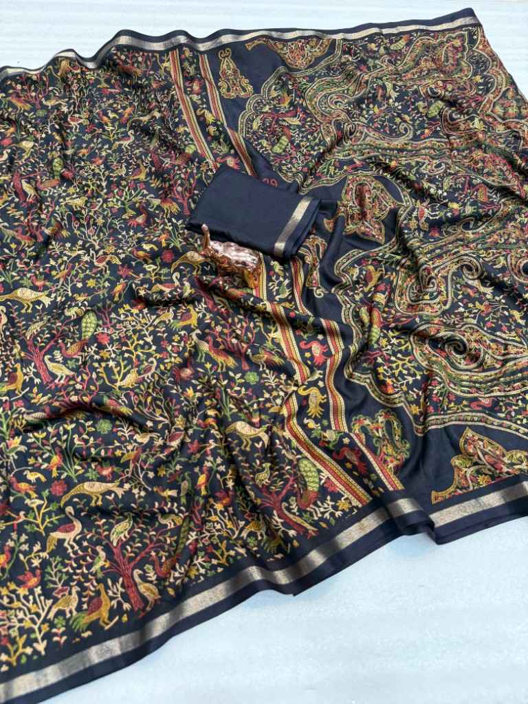 PURE SOFT TUSSER BASE KASHMIRI FLORAL PRINTED SAREE 