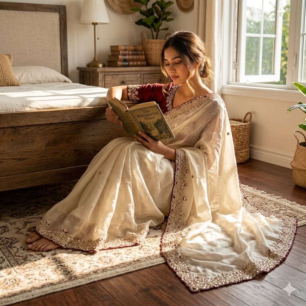PURE SPACE SILK SEQUENCE AND CUTDANA HANDWORK SAREE