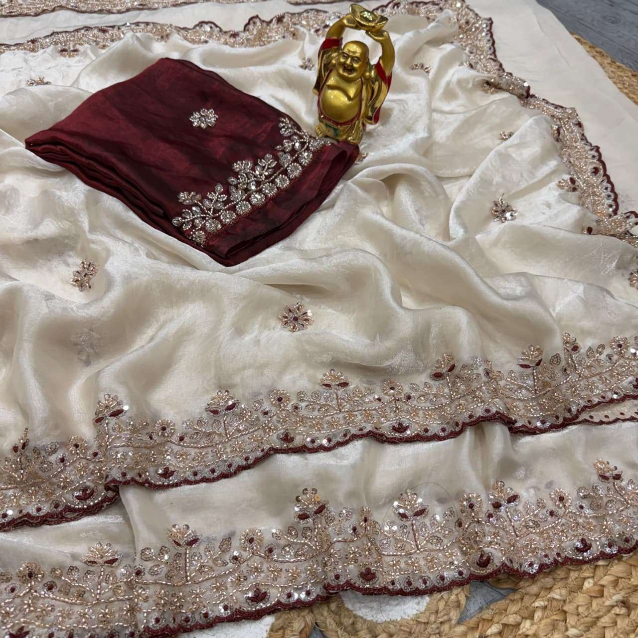 PURE SPACE SILK SEQUENCE AND CUTDANA HANDWORK SAREE