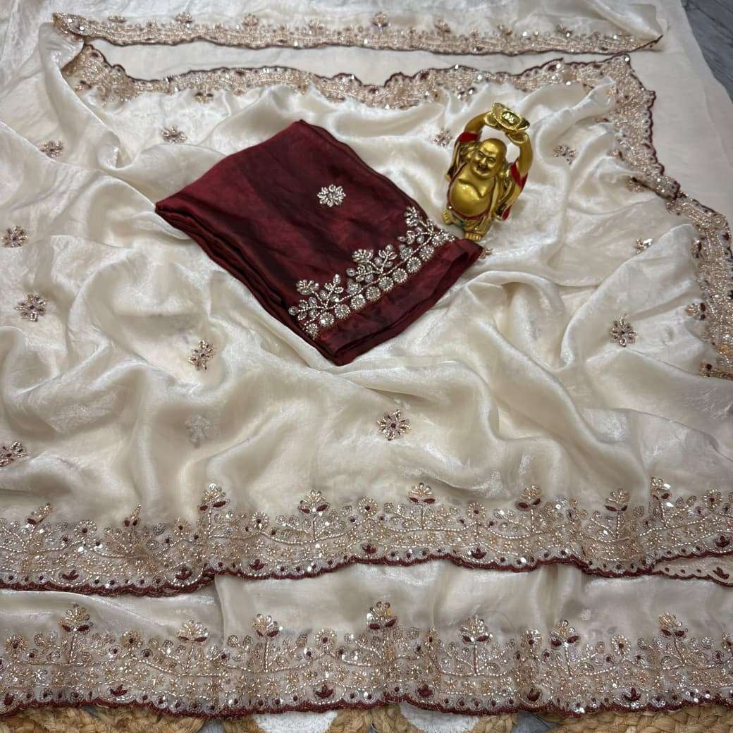 PURE SPACE SILK SEQUENCE AND CUTDANA HANDWORK SAREE