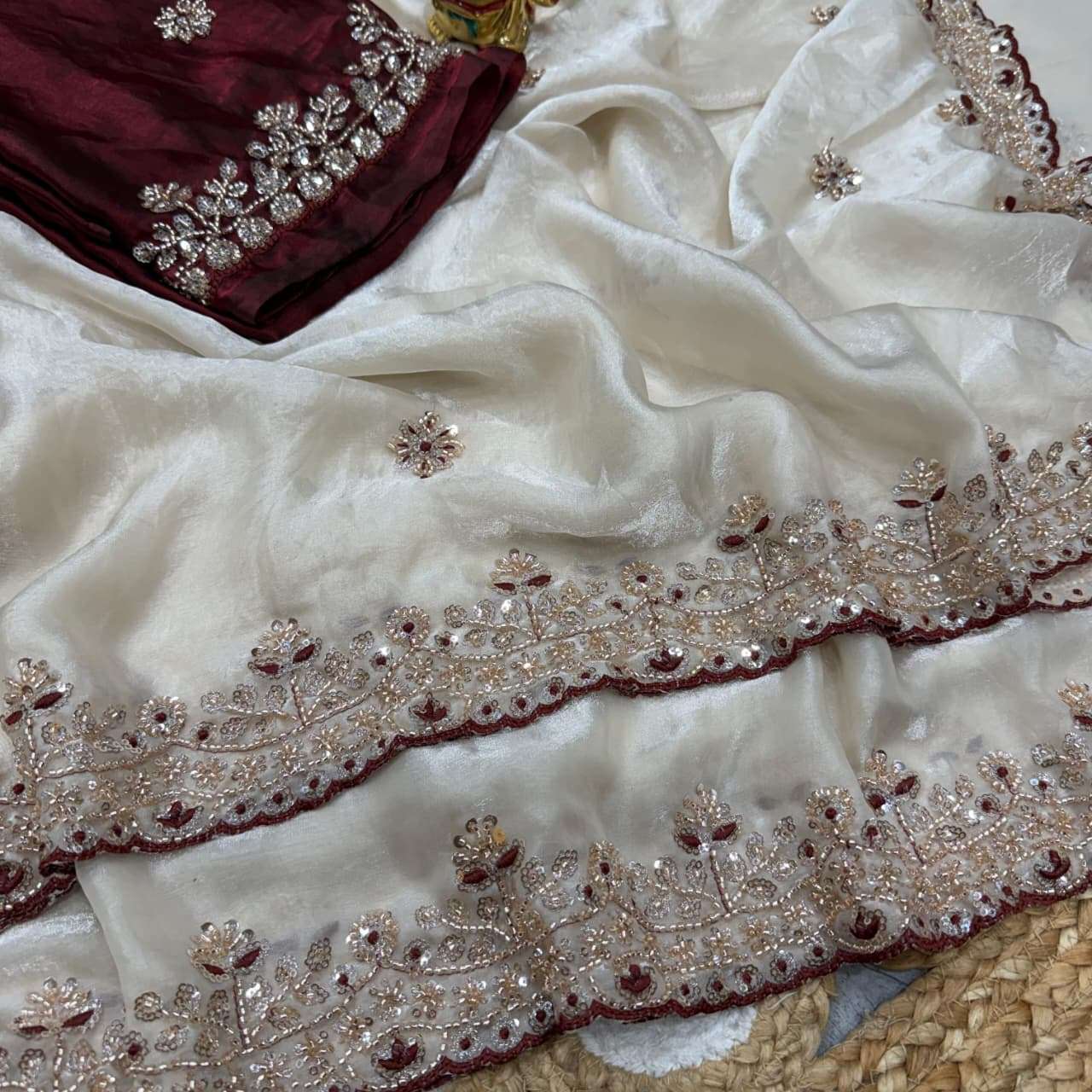 PURE SPACE SILK SEQUENCE AND CUTDANA HANDWORK SAREE