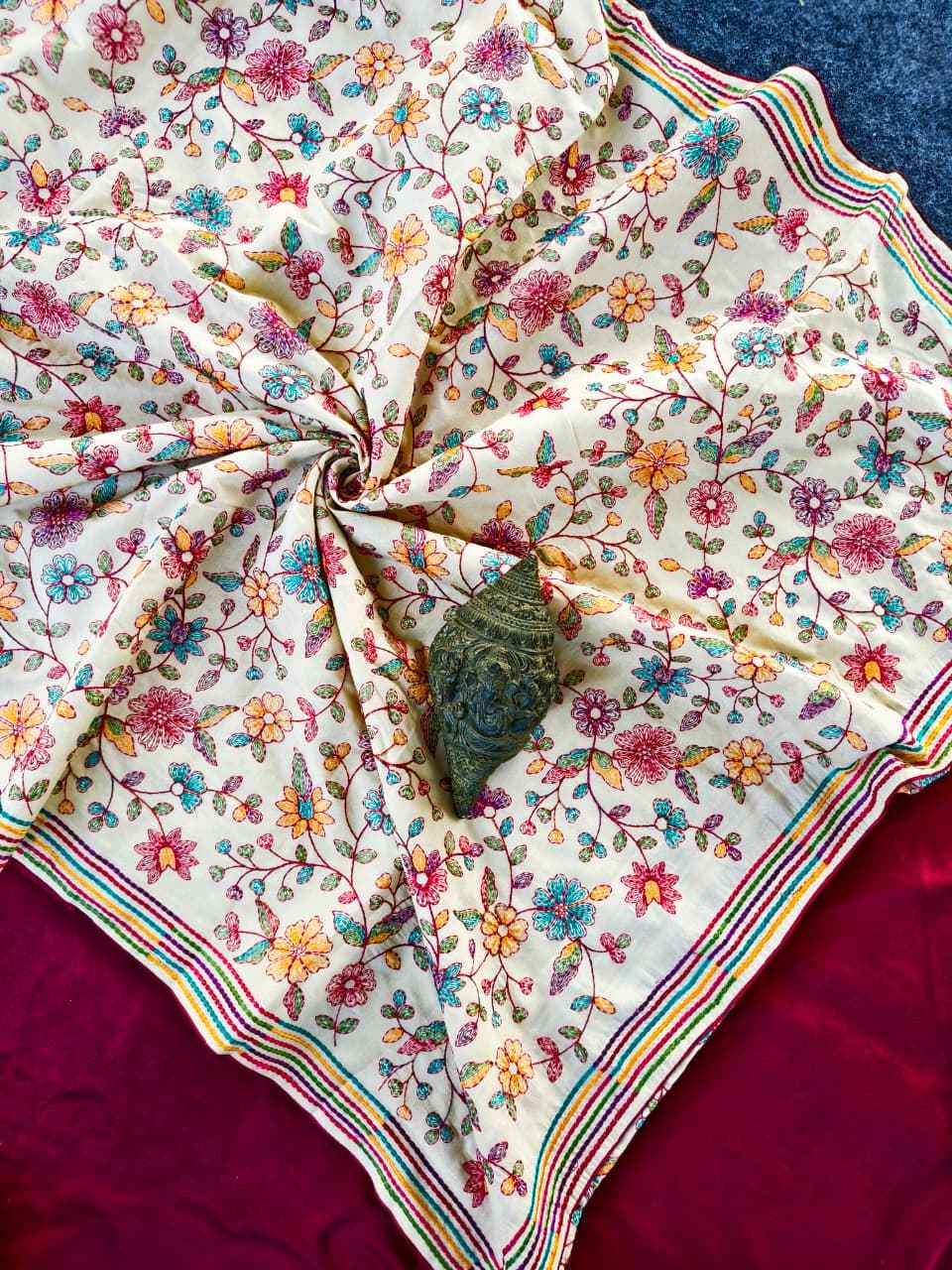 PURE ORIGINAL TUSSAR COTTON THREAD EMBROIDERY SAREE