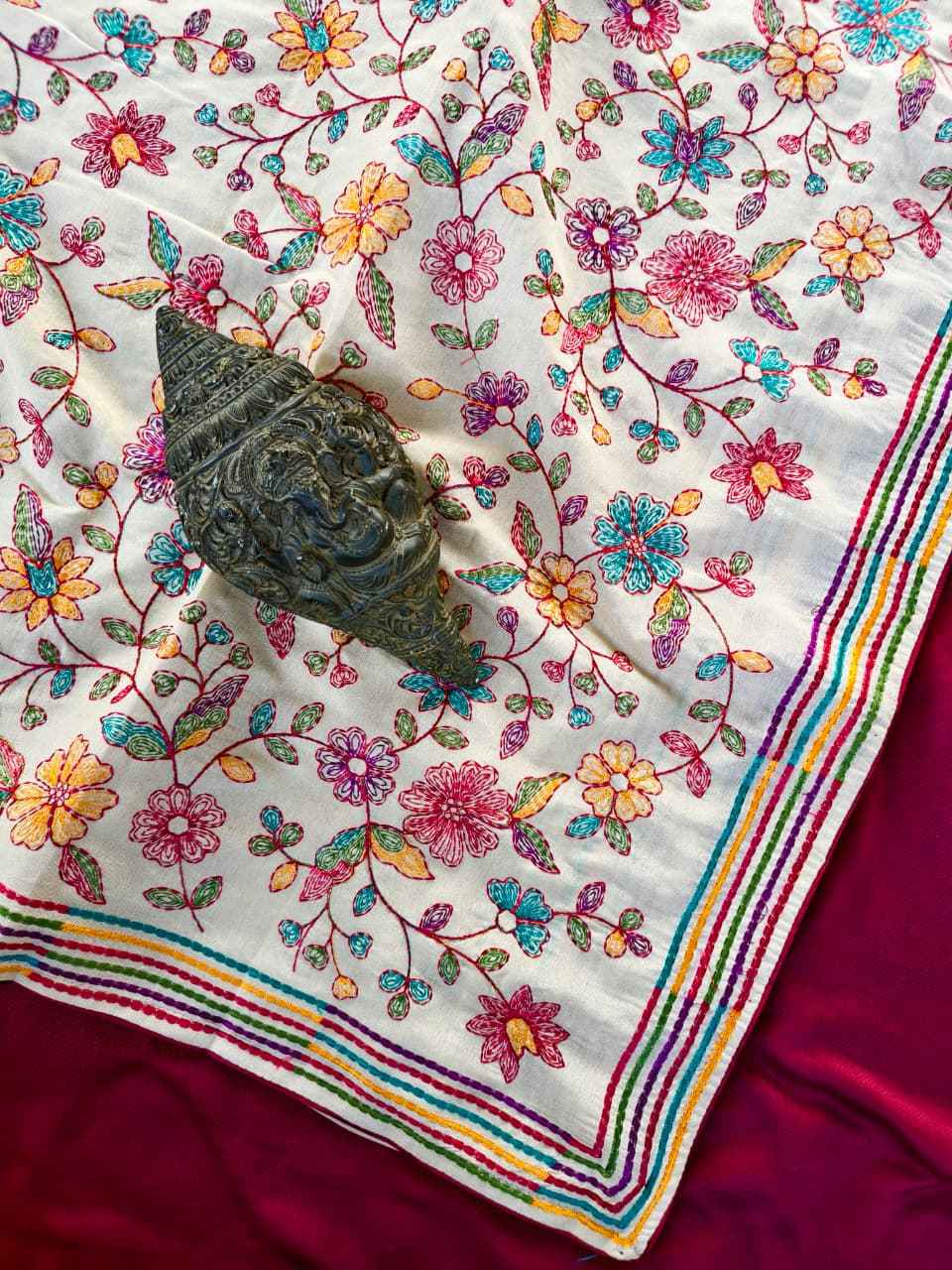 PURE ORIGINAL TUSSAR COTTON THREAD EMBROIDERY SAREE