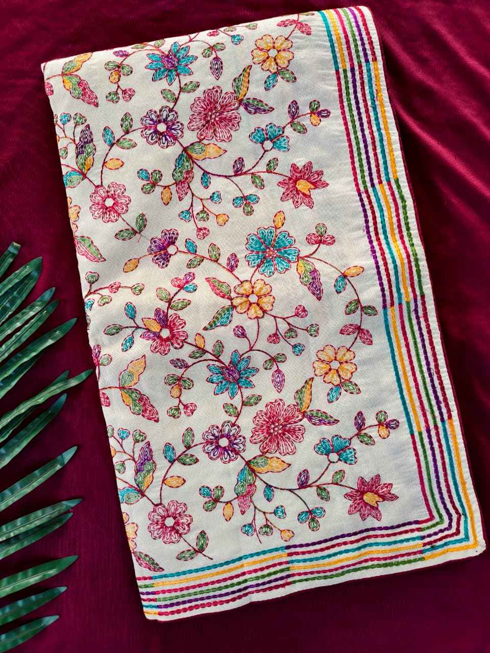 PURE ORIGINAL TUSSAR COTTON THREAD EMBROIDERY SAREE
