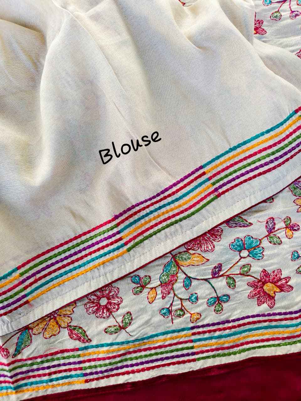 PURE ORIGINAL TUSSAR COTTON THREAD EMBROIDERY SAREE
