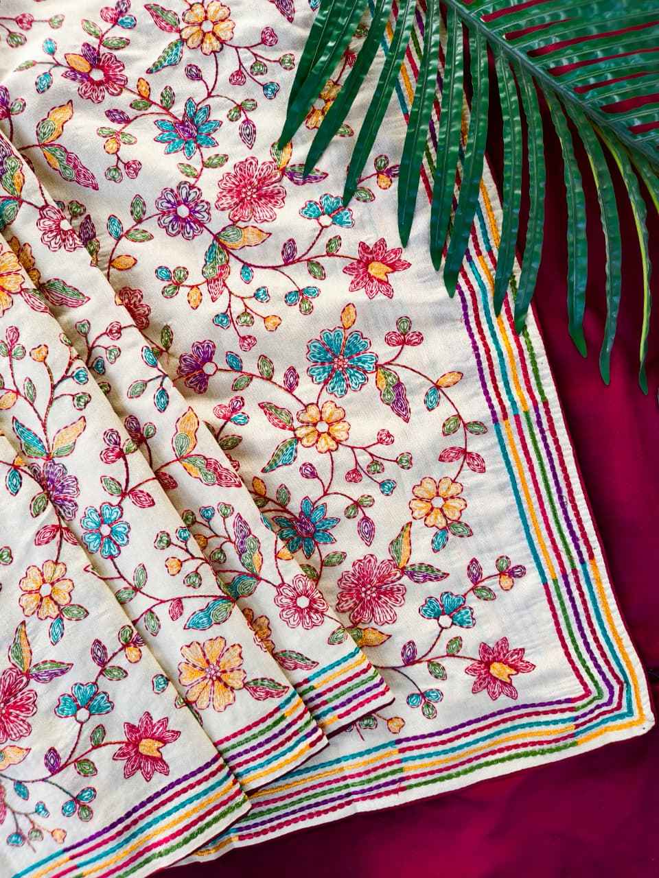 PURE ORIGINAL TUSSAR COTTON THREAD EMBROIDERY SAREE