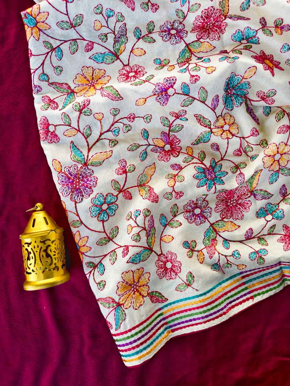 PURE ORIGINAL TUSSAR COTTON THREAD EMBROIDERY SAREE