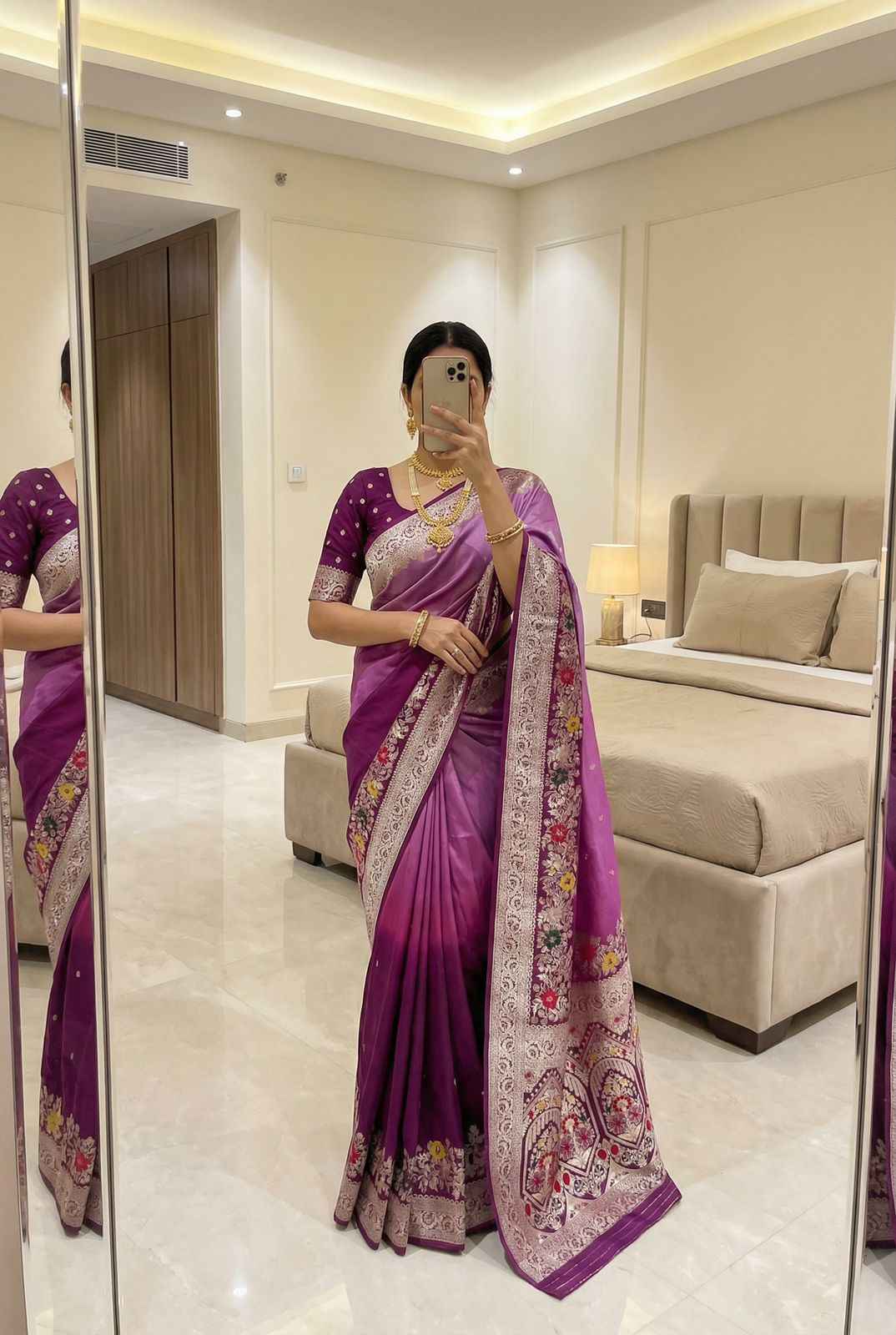 PURE VISCOSE DOLLA SILK SELF MEENAKARI ZARI WEAVING SAREE 