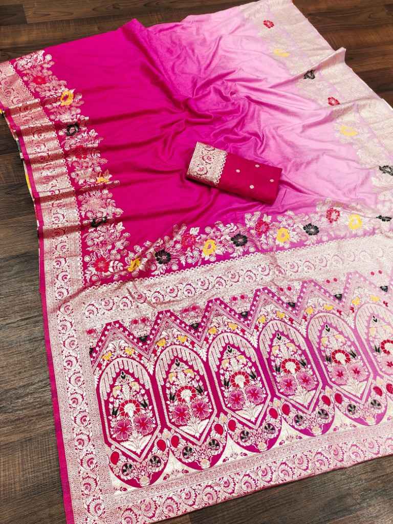PURE VISCOSE DOLLA SILK SELF MEENAKARI ZARI WEAVING SAREE 
