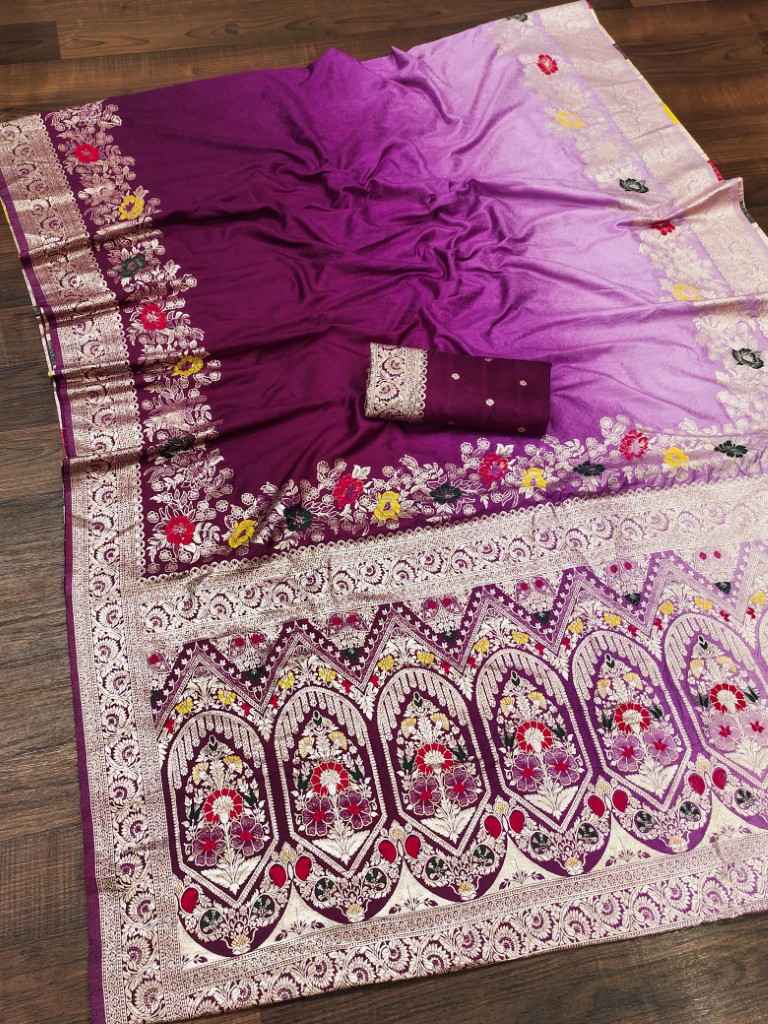 PURE VISCOSE DOLLA SILK SELF MEENAKARI ZARI WEAVING SAREE 