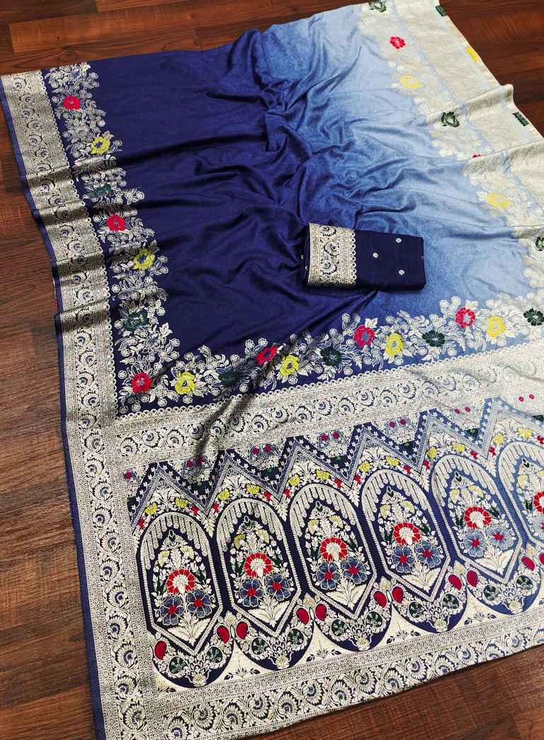 PURE VISCOSE DOLLA SILK SELF MEENAKARI ZARI WEAVING SAREE 