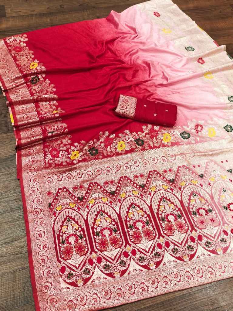 PURE VISCOSE DOLLA SILK SELF MEENAKARI ZARI WEAVING SAREE 