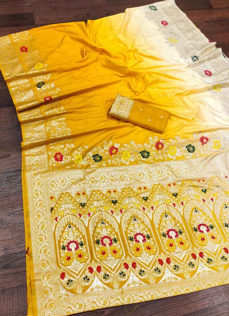 PURE VISCOSE DOLLA SILK SELF MEENAKARI ZARI WEAVING SAREE 