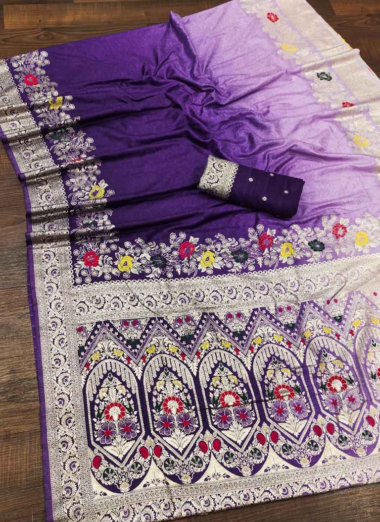 PURE VISCOSE DOLLA SILK SELF MEENAKARI ZARI WEAVING SAREE 
