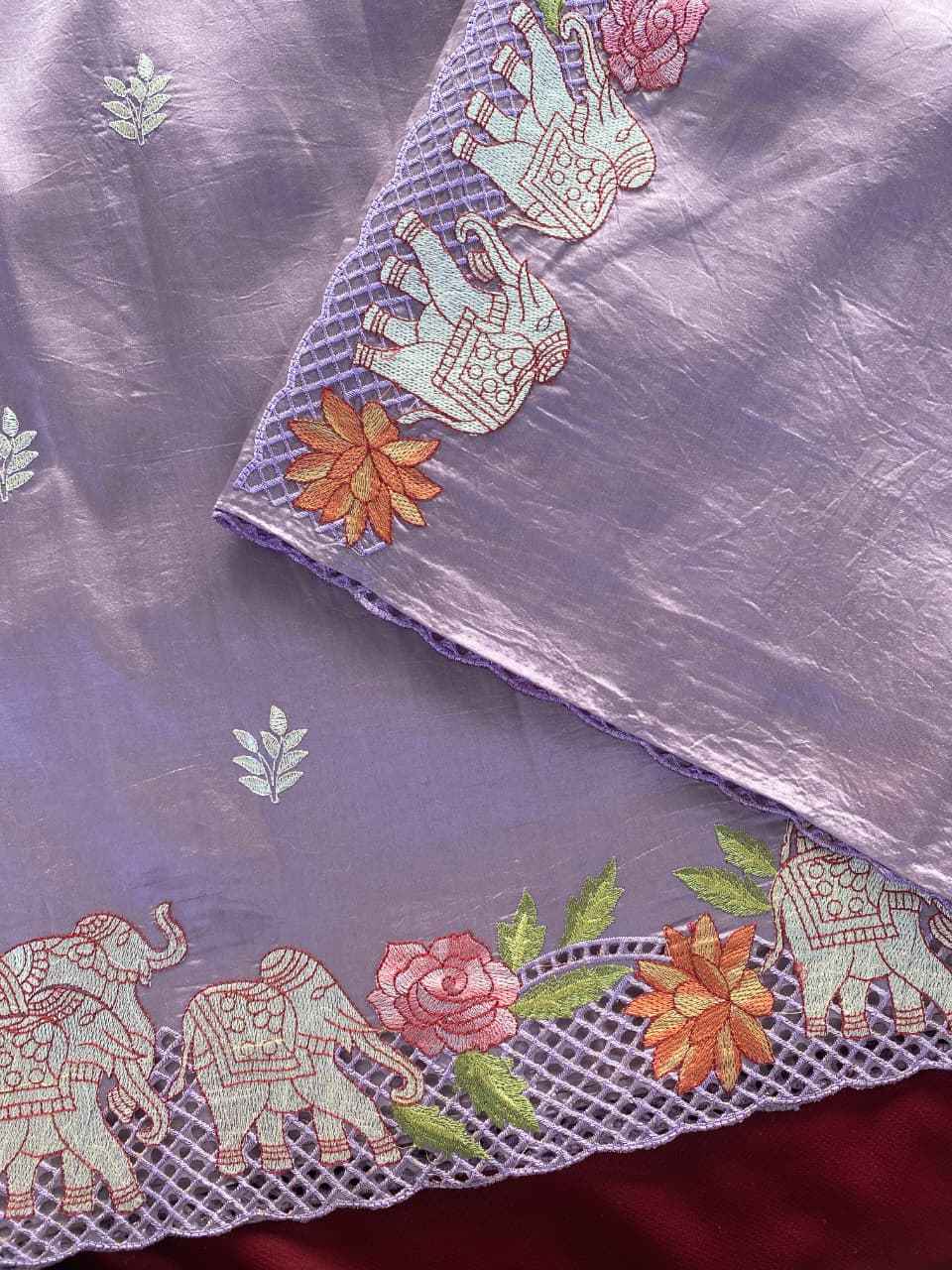 PURE VISCOSE TUSSAR ELEPHANT EMBRODIED SAREE 