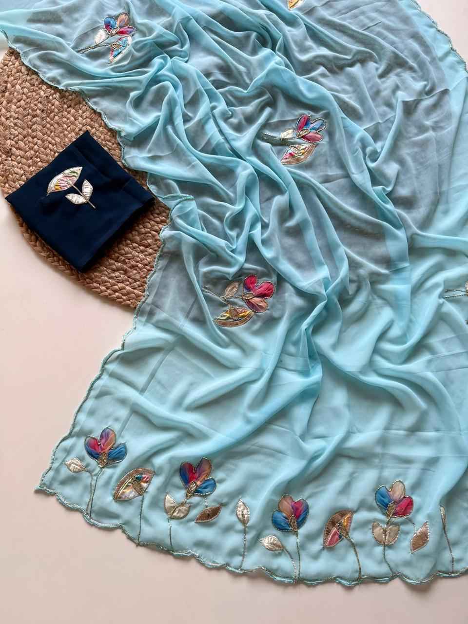 SOFT GEORGETTE FLORAL PATCH WORK SAREE  