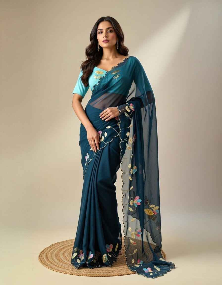 SOFT GEORGETTE FLORAL PATCH WORK SAREE  