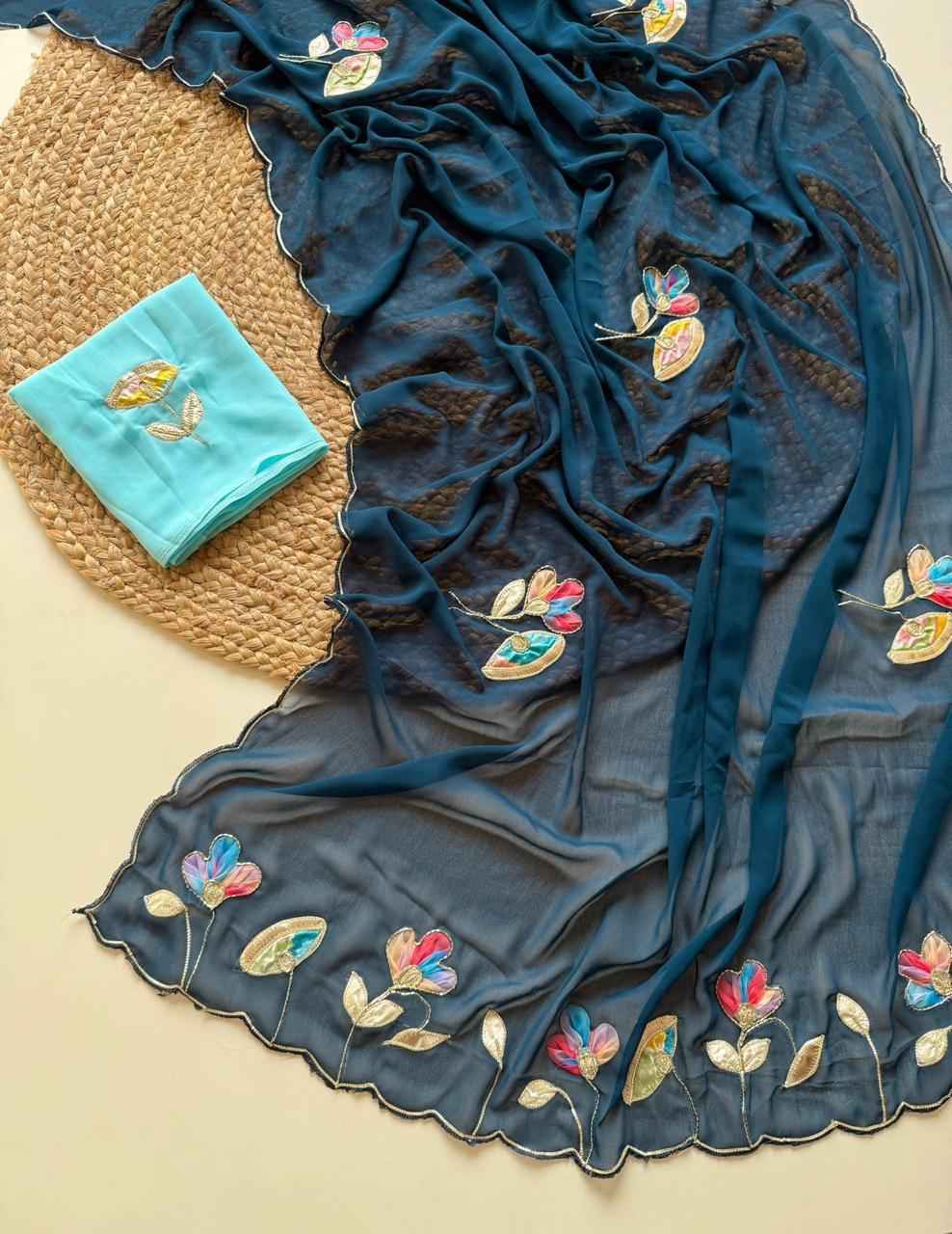 SOFT GEORGETTE FLORAL PATCH WORK SAREE  