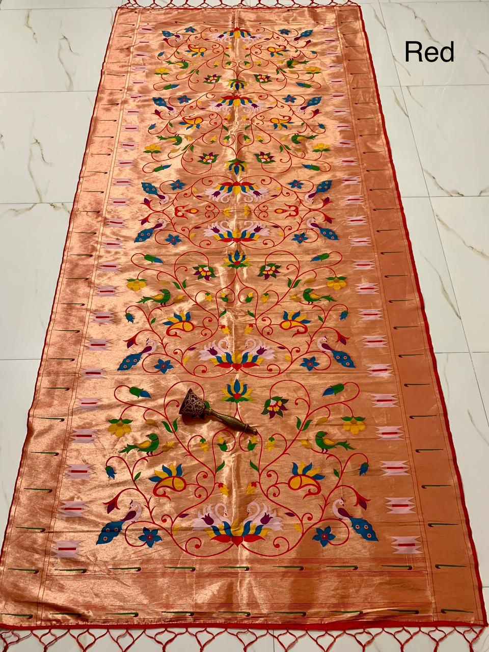 SOFT JARI AND SILK LOTUS AND HANS DESIGN PAITHANI DUPATTA 