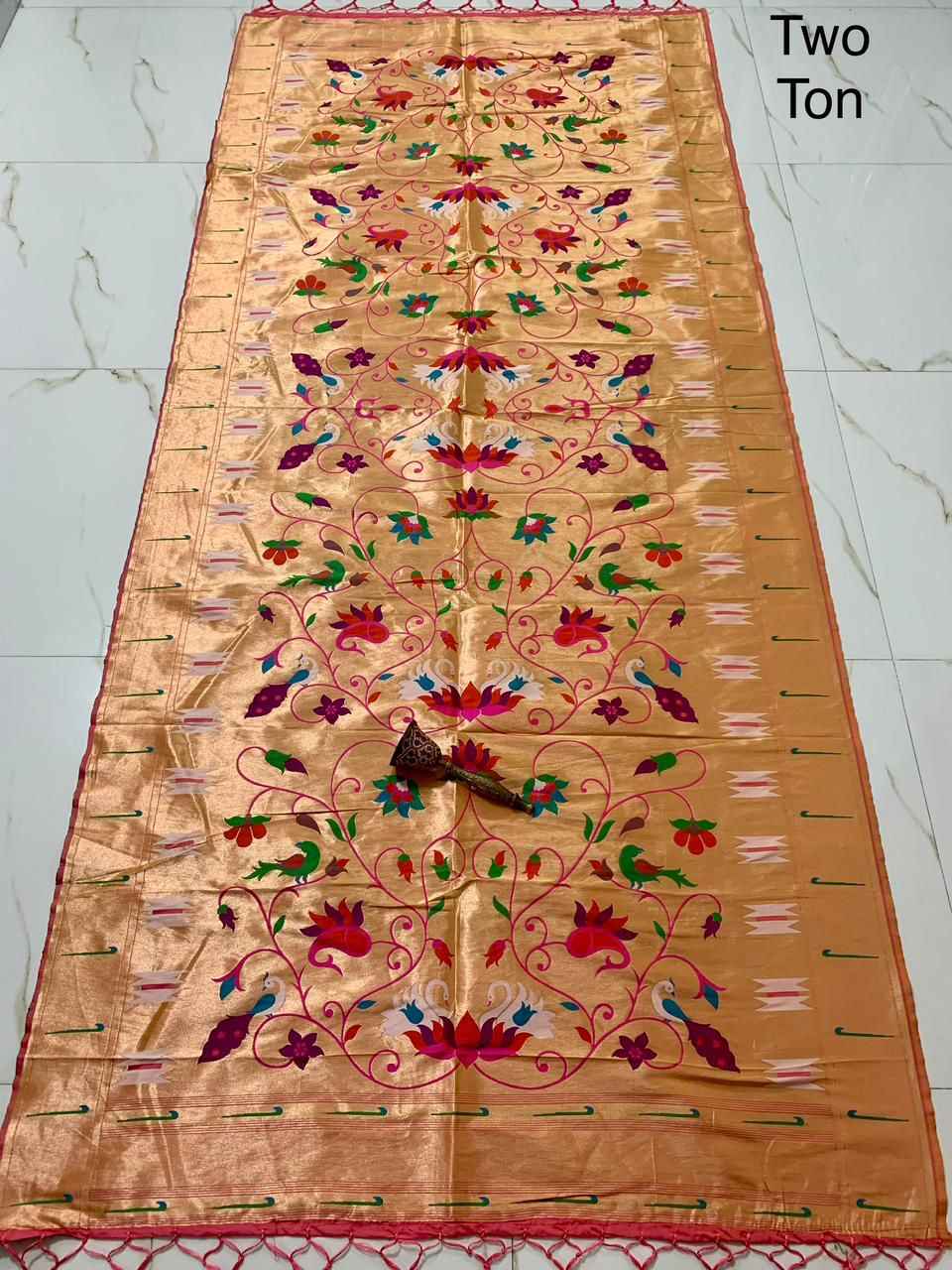 SOFT JARI AND SILK LOTUS AND HANS DESIGN PAITHANI DUPATTA 