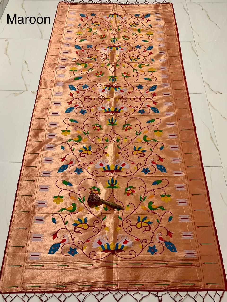 SOFT JARI AND SILK LOTUS AND HANS DESIGN PAITHANI DUPATTA 