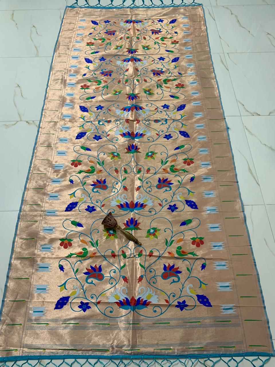 SOFT JARI AND SILK LOTUS AND HANS DESIGN PAITHANI DUPATTA 