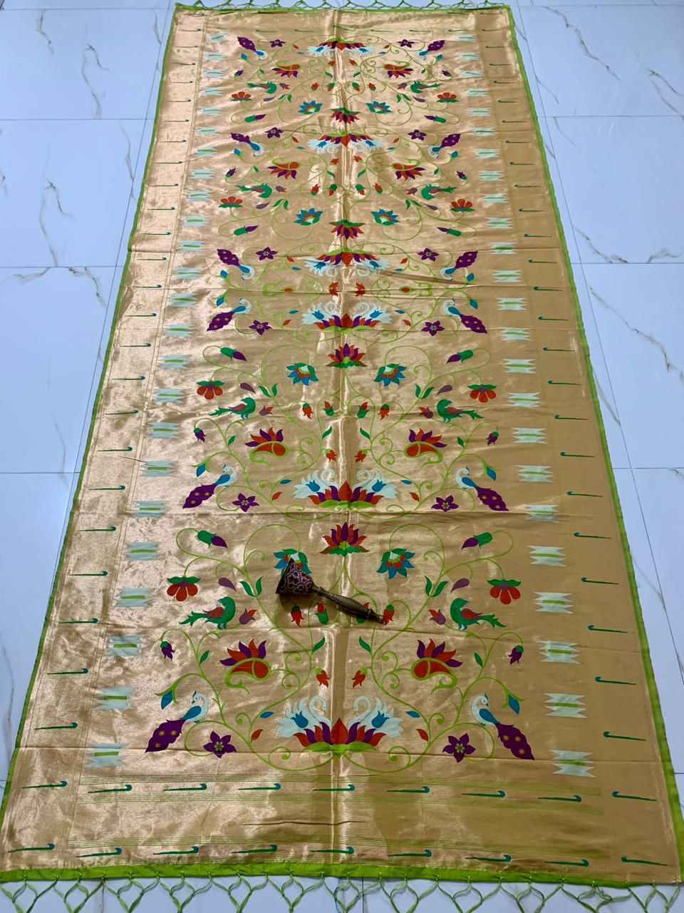 SOFT JARI AND SILK LOTUS AND HANS DESIGN PAITHANI DUPATTA 