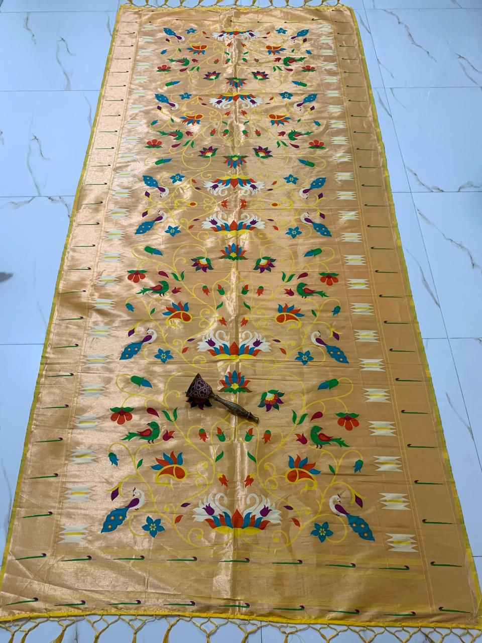 SOFT JARI AND SILK LOTUS AND HANS DESIGN PAITHANI DUPATTA 