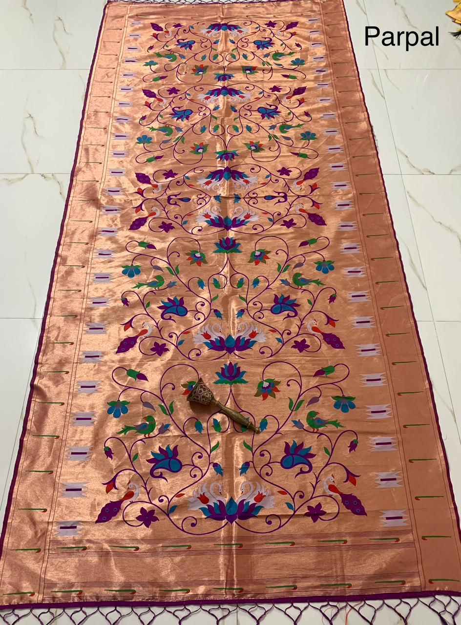 SOFT JARI AND SILK LOTUS AND HANS DESIGN PAITHANI DUPATTA 