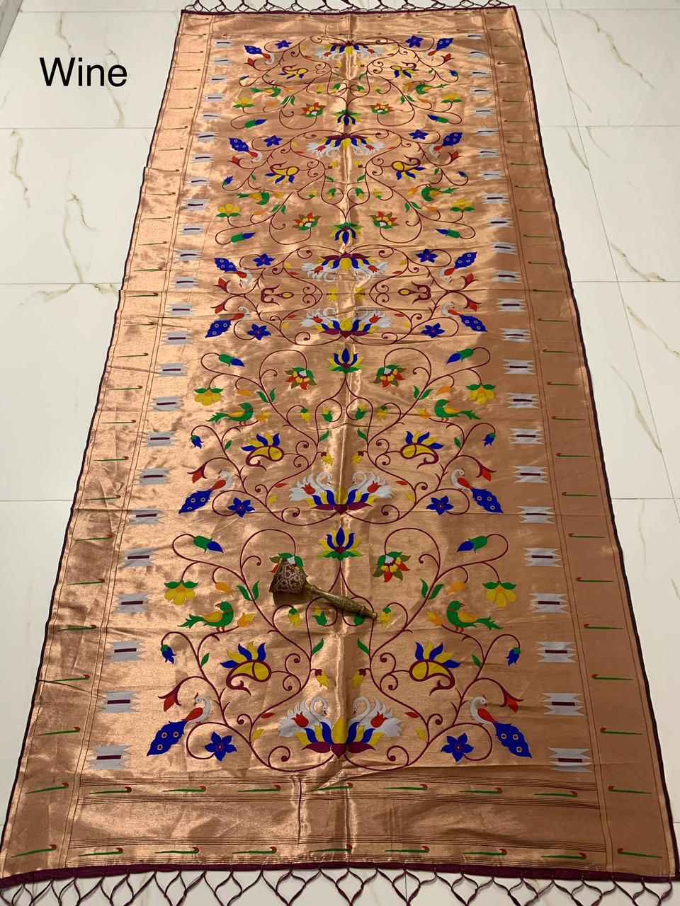 SOFT JARI AND SILK LOTUS AND HANS DESIGN PAITHANI DUPATTA 