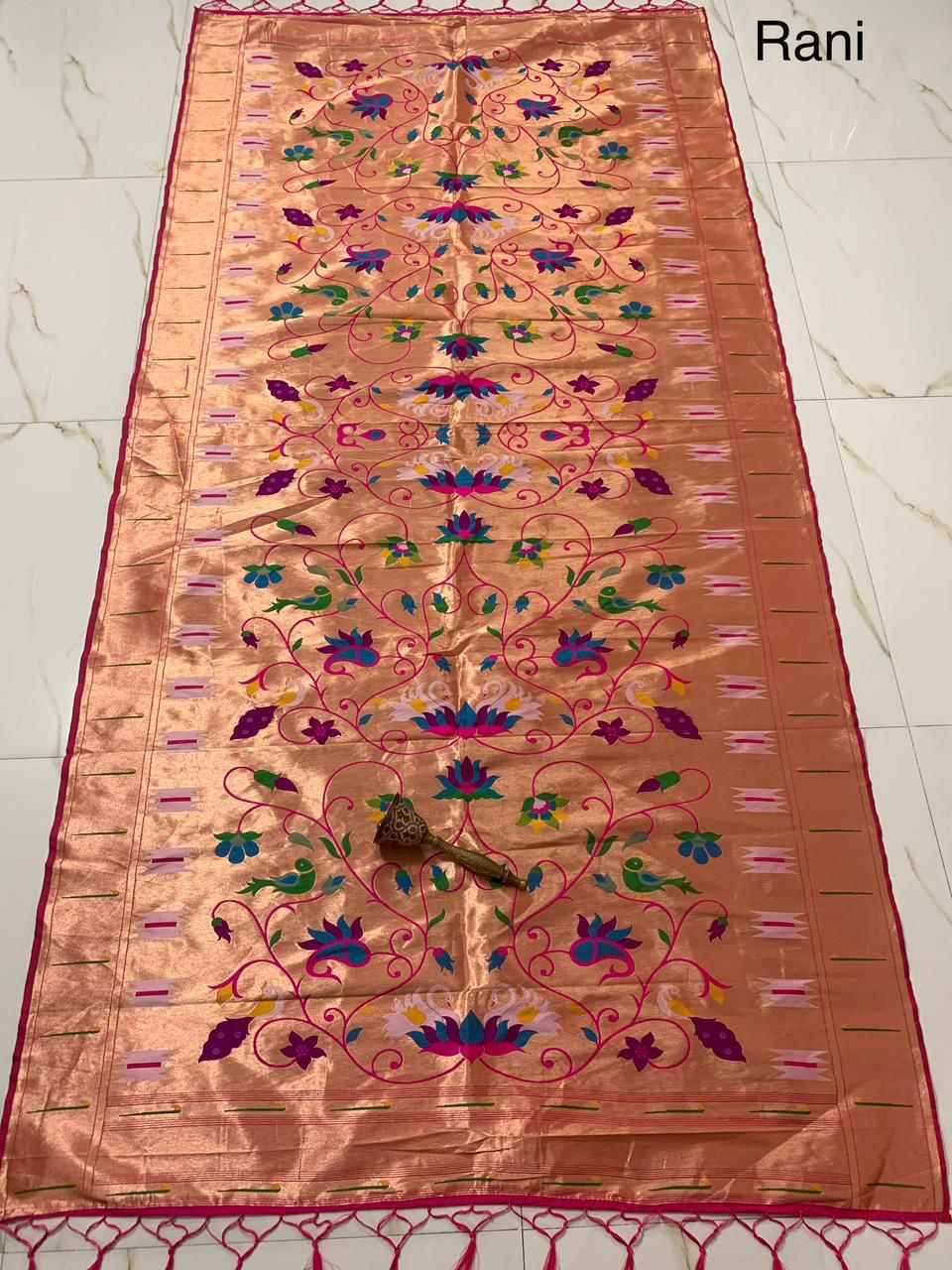 SOFT JARI AND SILK LOTUS AND HANS DESIGN PAITHANI DUPATTA 